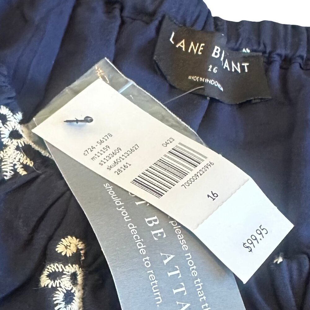 Lane Bryant Navy Embroidered A-Line Dress Cap Sleeves Cotton Size 16 Women's NWT - Picture 14 of 14